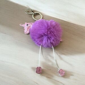 Purple Pom Unicorn Keychain – Fluffy Glitter Charm | New